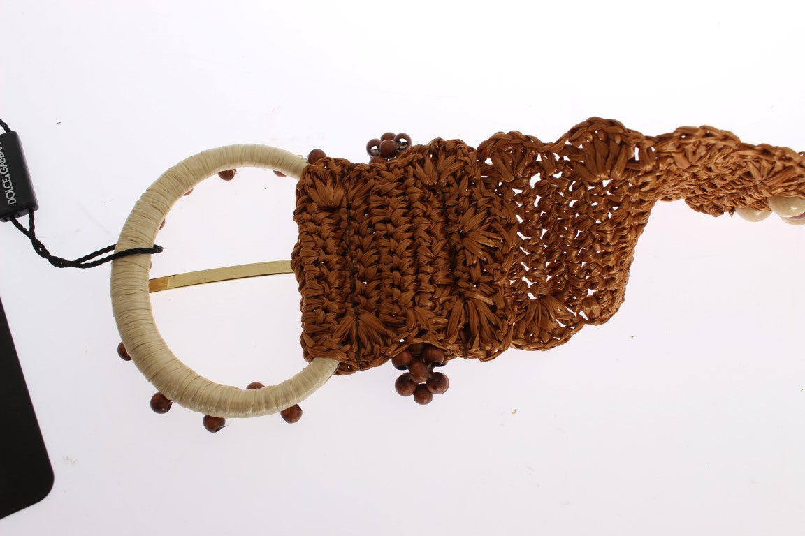 Ceinture large en raphia marron avec perles en bois Dolce & Gabbana