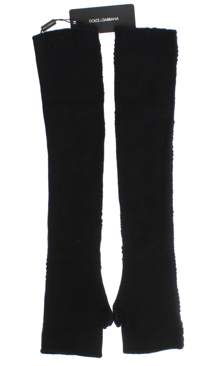 Gants sans doigts à paillettes en cachemire noir Dolce & Gabbana