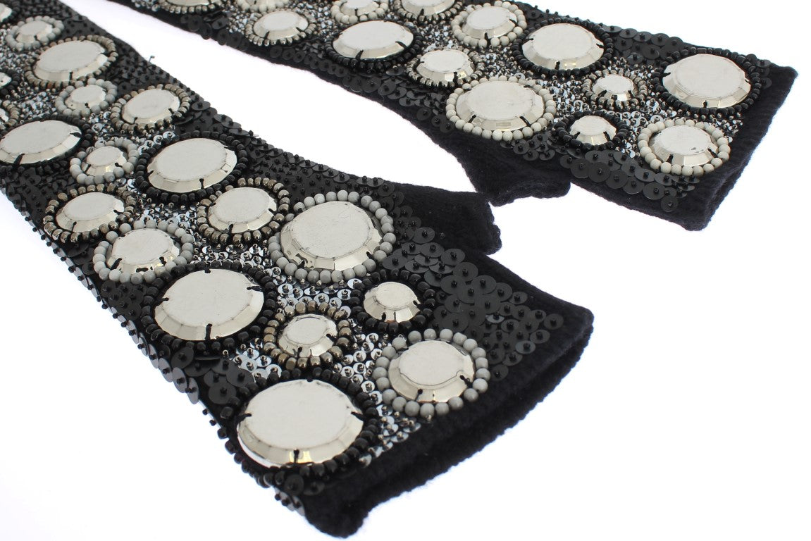 Gants sans doigts à paillettes en cachemire noir Dolce & Gabbana