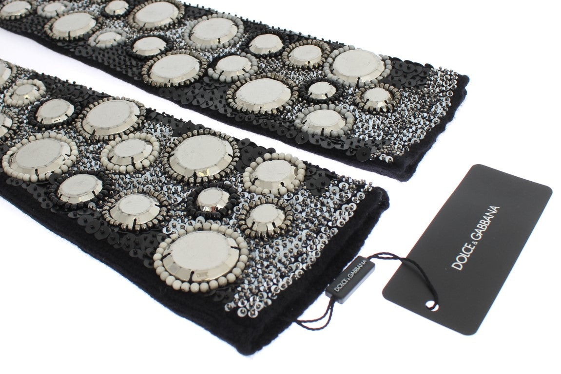 Gants sans doigts à paillettes en cachemire noir Dolce & Gabbana