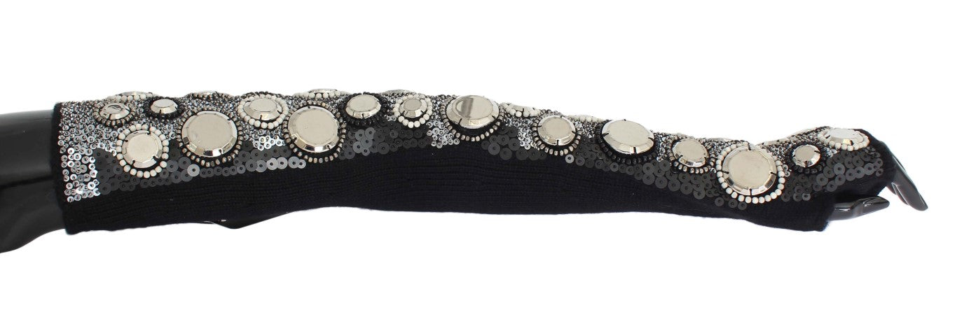 Gants sans doigts à paillettes en cachemire noir Dolce & Gabbana