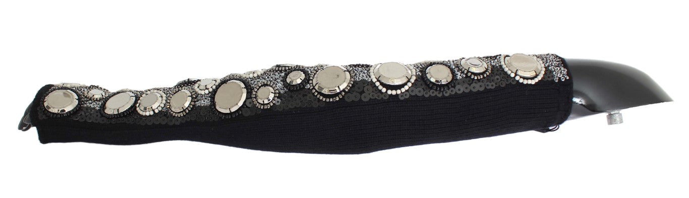 Gants sans doigts à paillettes en cachemire noir Dolce & Gabbana