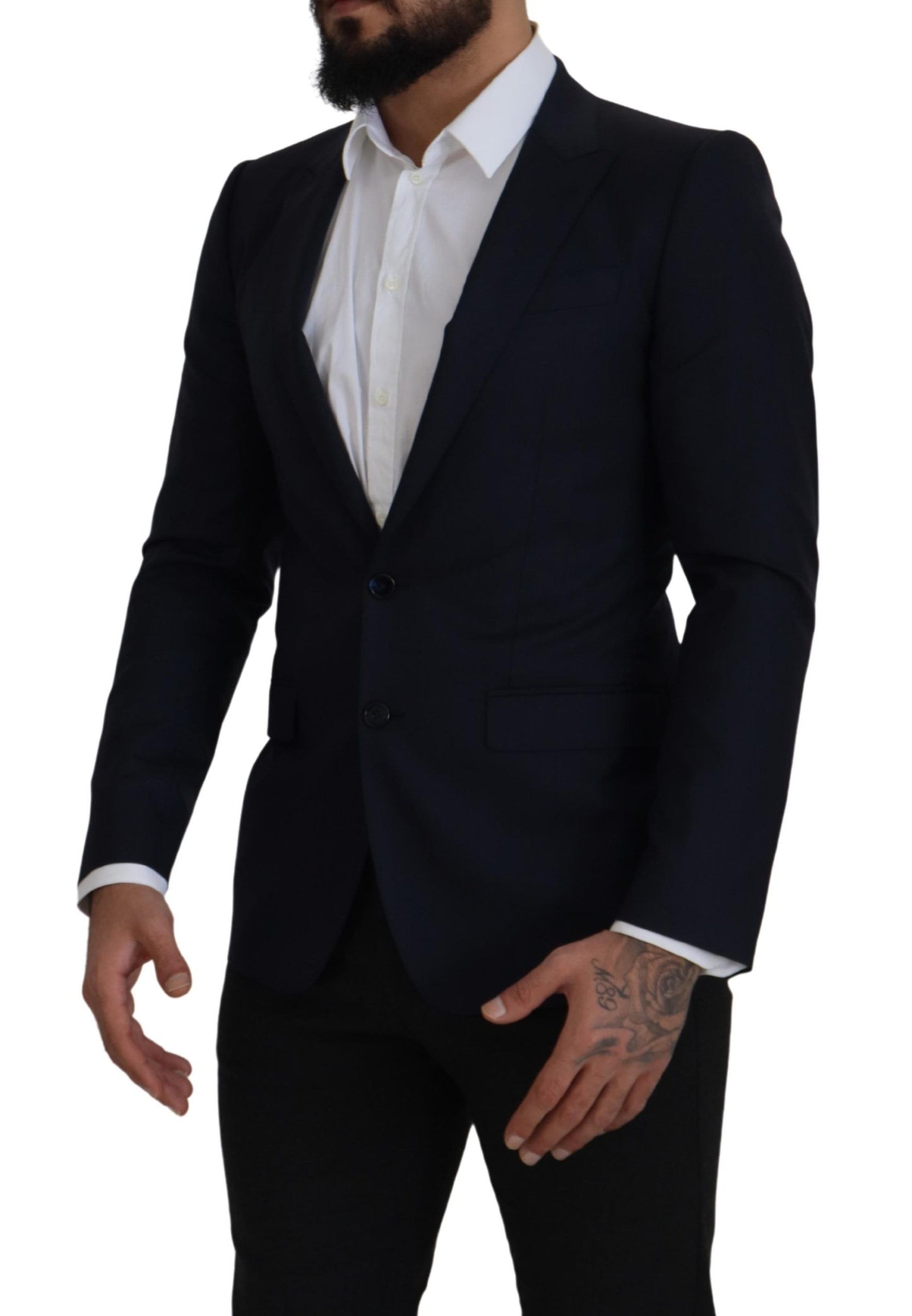 Dolce & Gabbana, blazer bleu en laine à simple boutonnage