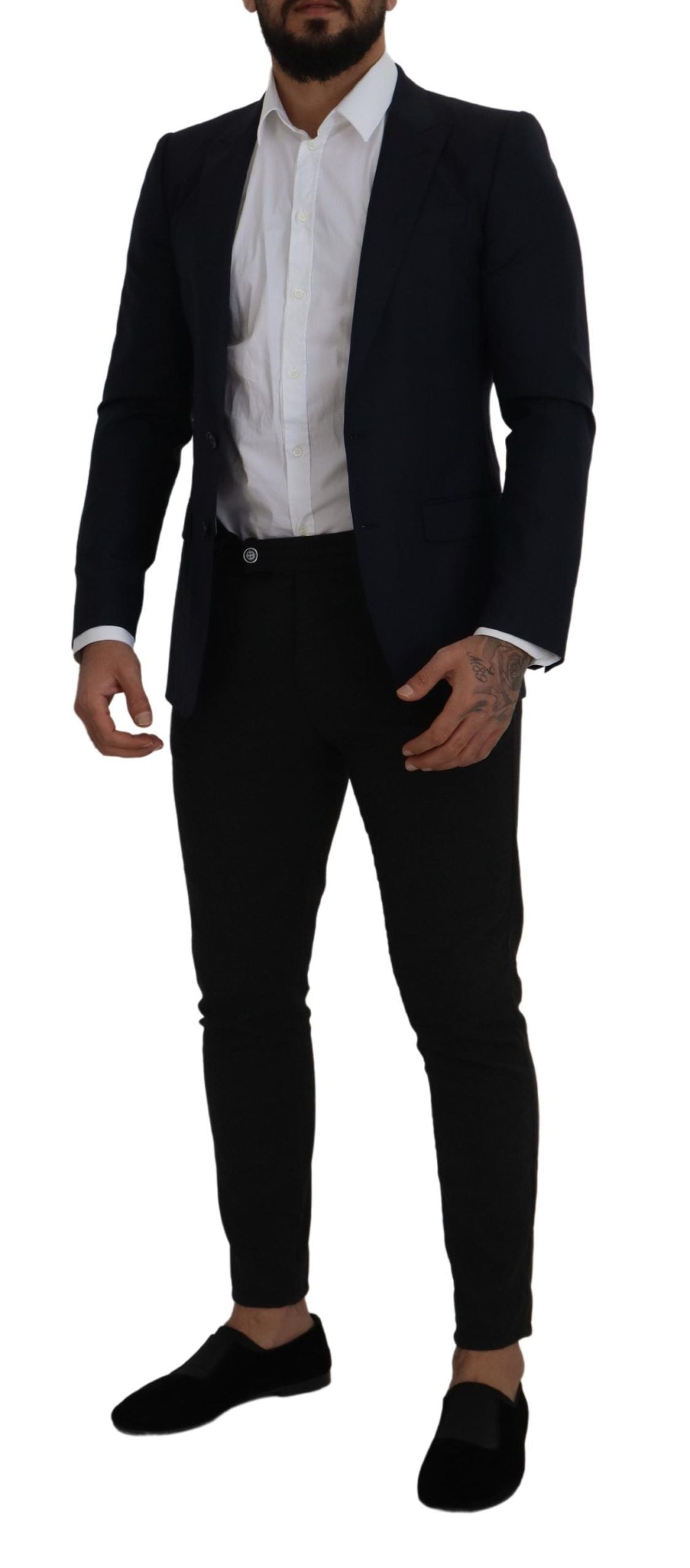 Dolce & Gabbana, blazer bleu en laine à simple boutonnage