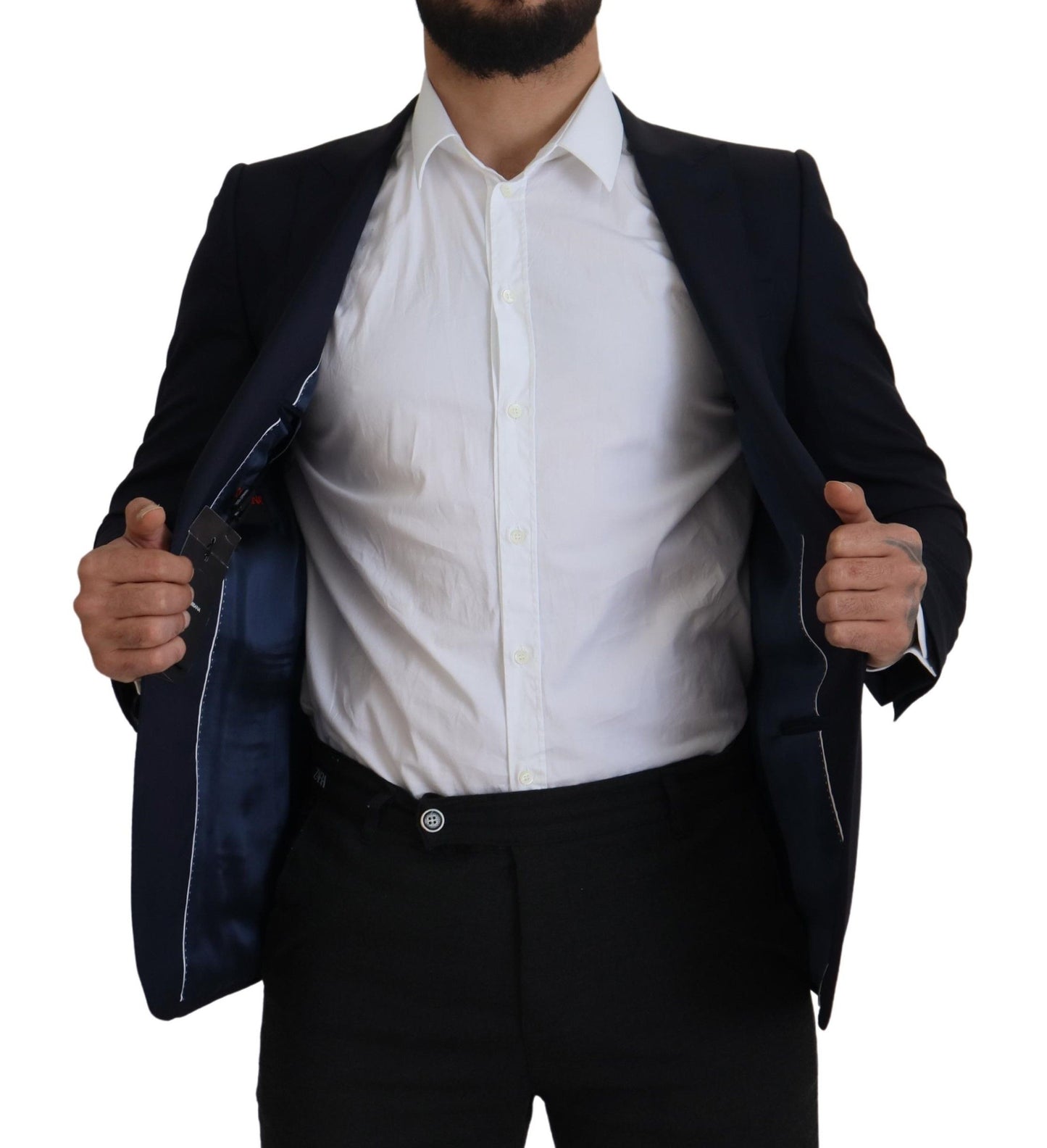 Dolce & Gabbana, blazer bleu en laine à simple boutonnage