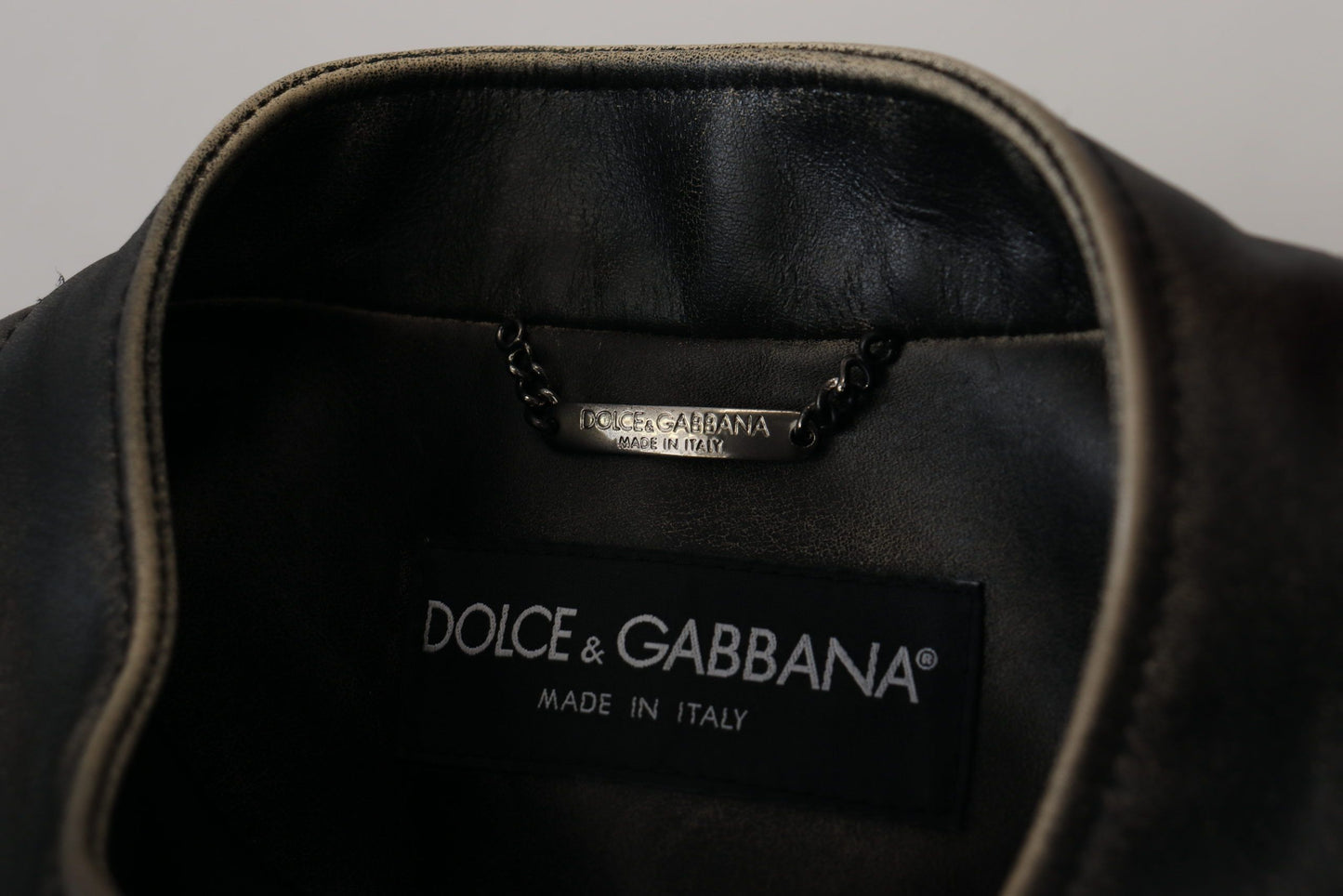 Veste motard en cuir noir à fermeture éclair Dolce & Gabbana