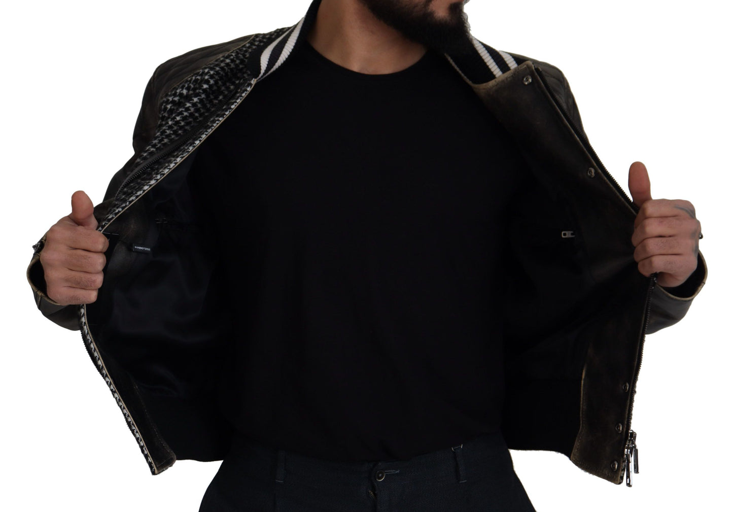 Bomber en polyester noir à carreaux de Prince de Galles de Dolce & Gabbana