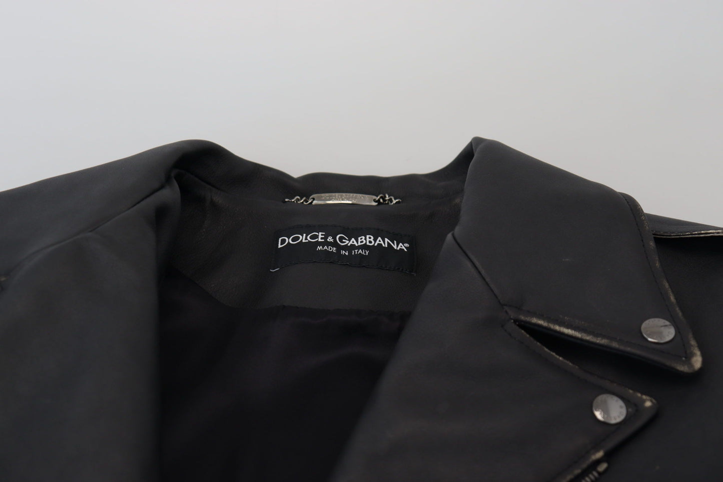 Veste en cuir noir à fermeture éclair, style motard, Dolce & Gabbana