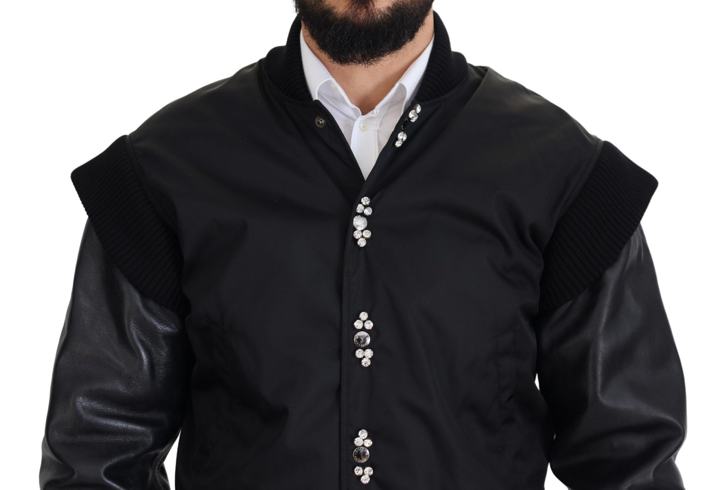 Dolce & Gabbana Veste à boutons en nylon noir avec cristaux
