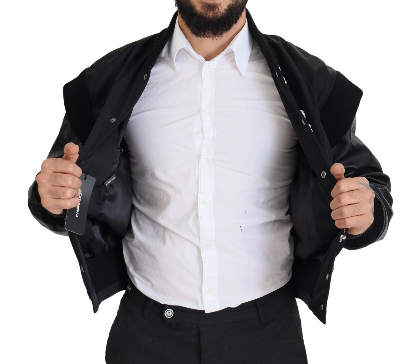 Dolce & Gabbana Veste à boutons en nylon noir avec cristaux