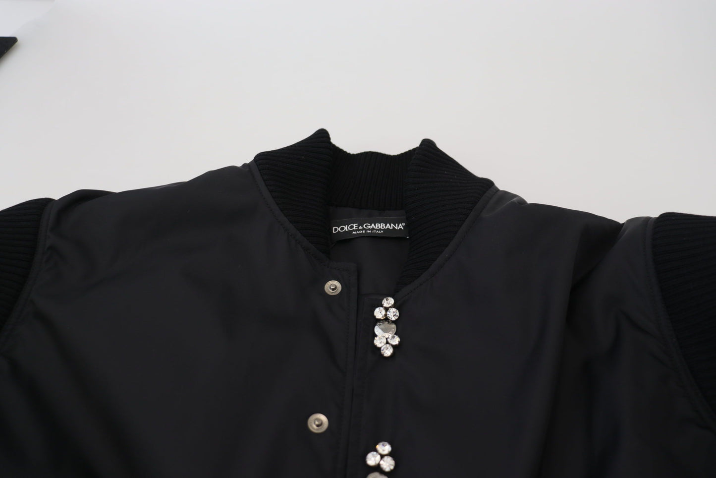 Dolce & Gabbana Veste à boutons en nylon noir avec cristaux