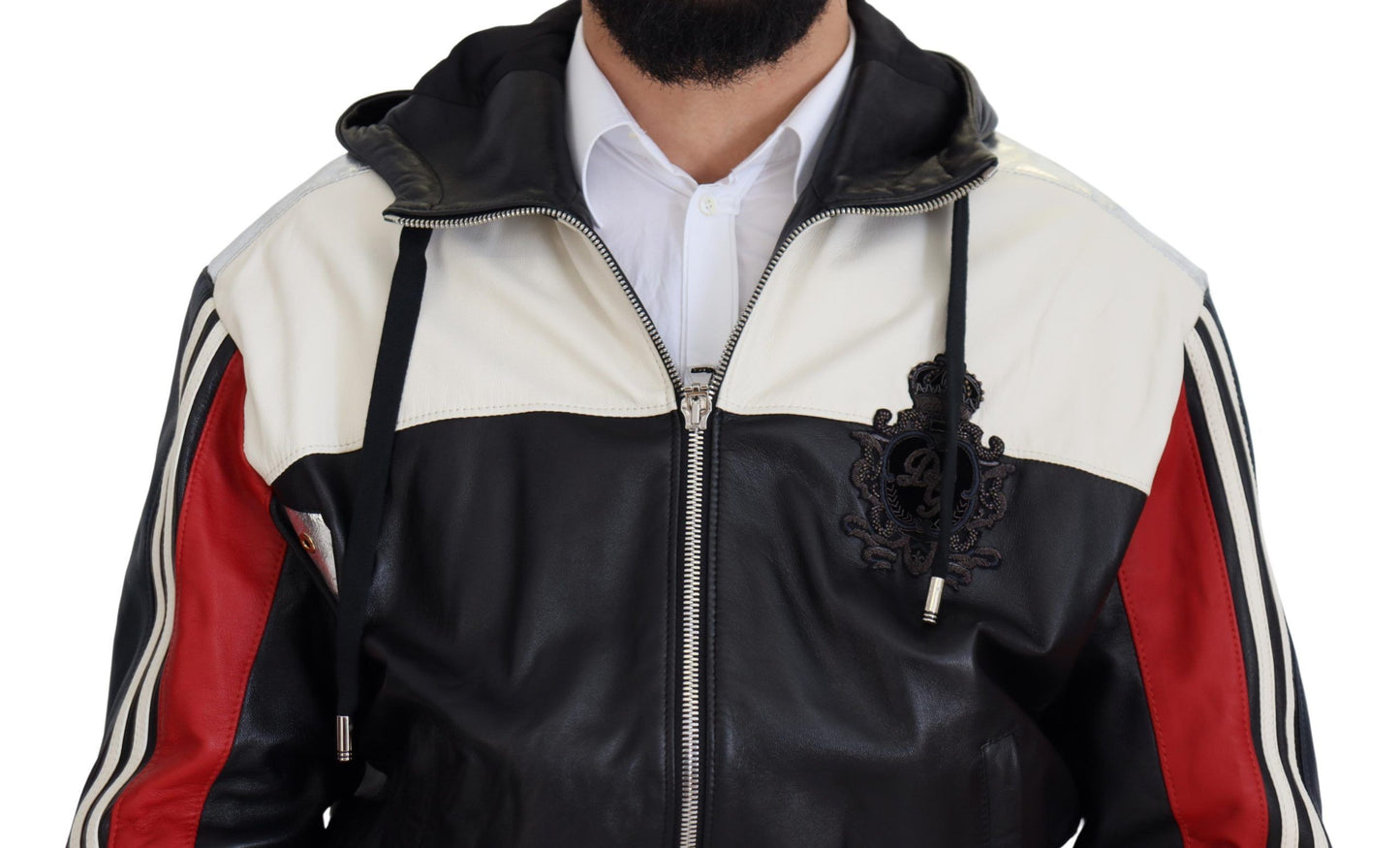 Dolce & Gabbana Veste-blouson en cuir noir avec capuche