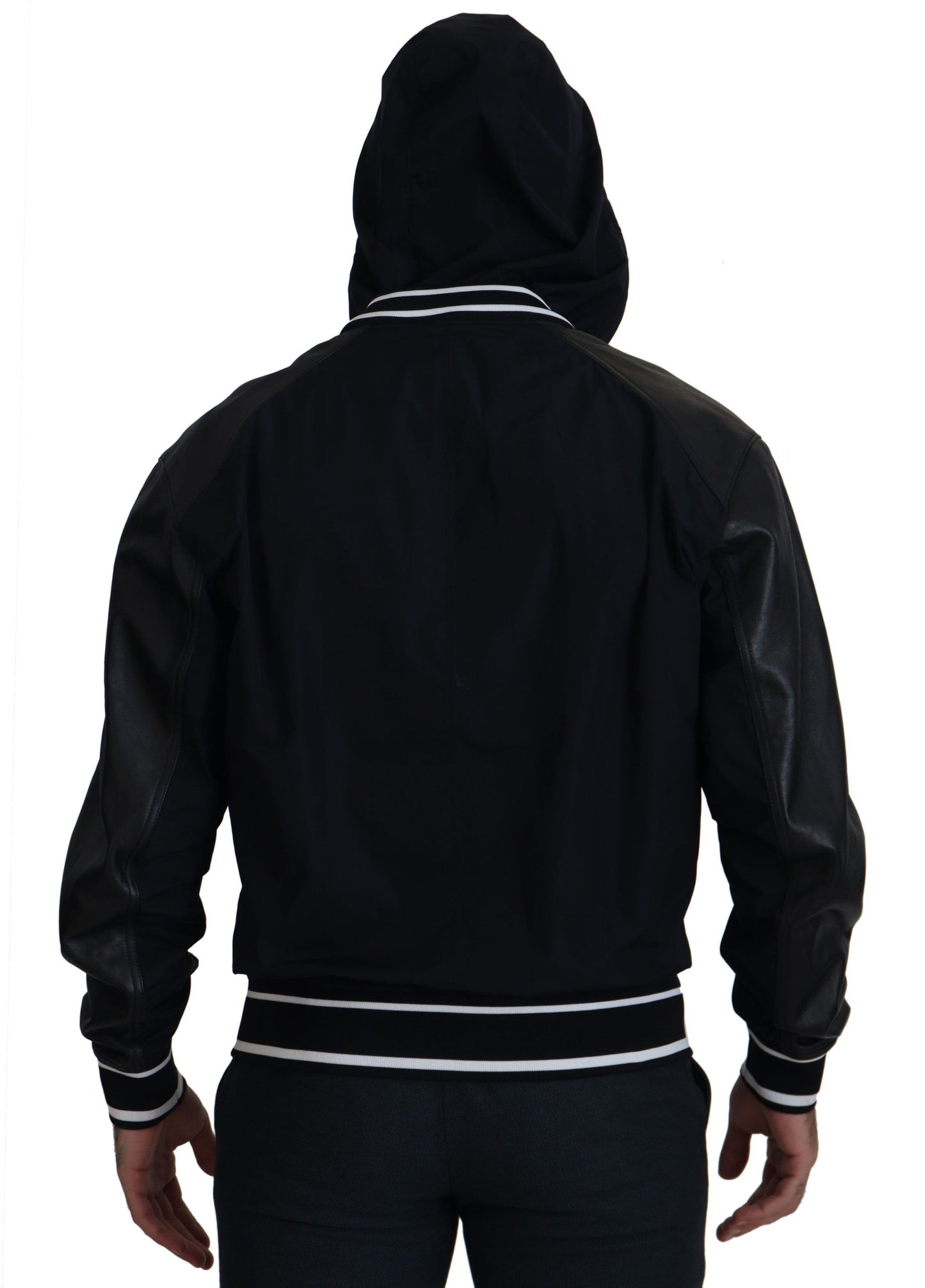 Dolce & Gabbana, veste-blouson noire en polyester avec capuche.