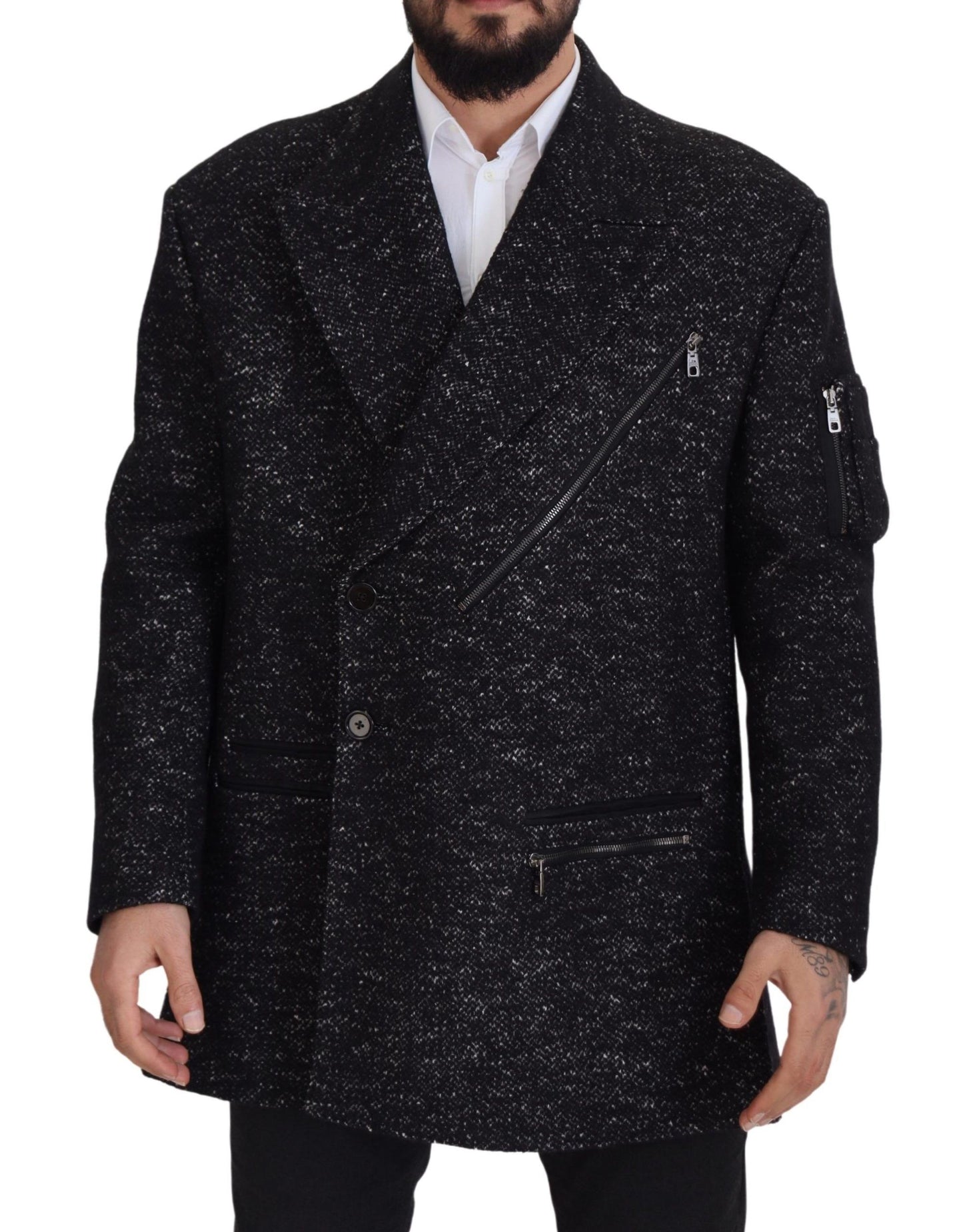 Manteau noir en laine à double boutonnage pour homme de Dolce & Gabbana