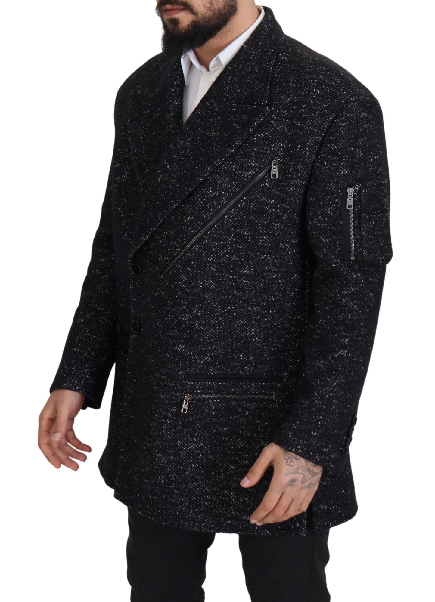 Manteau noir en laine à double boutonnage pour homme de Dolce & Gabbana