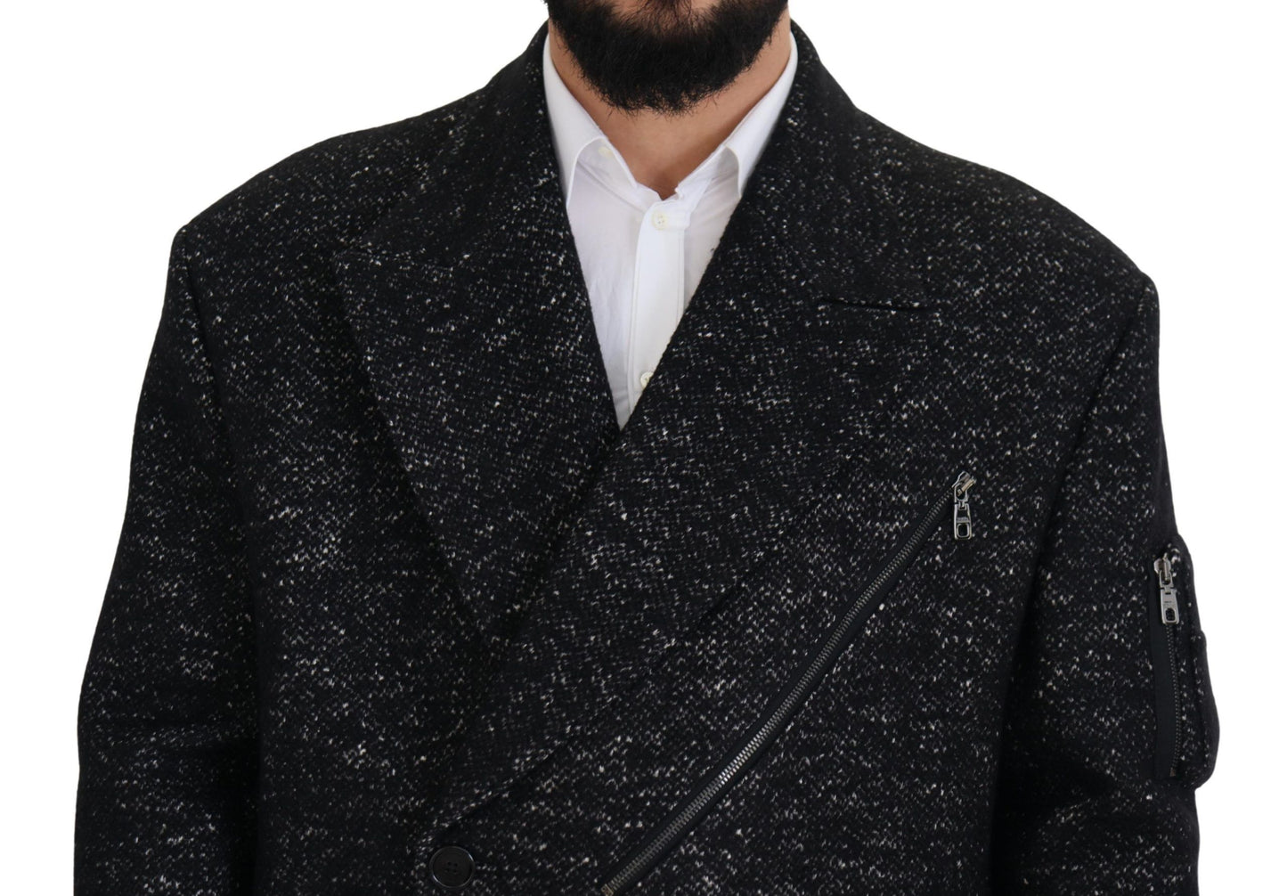 Manteau noir en laine à double boutonnage pour homme de Dolce & Gabbana