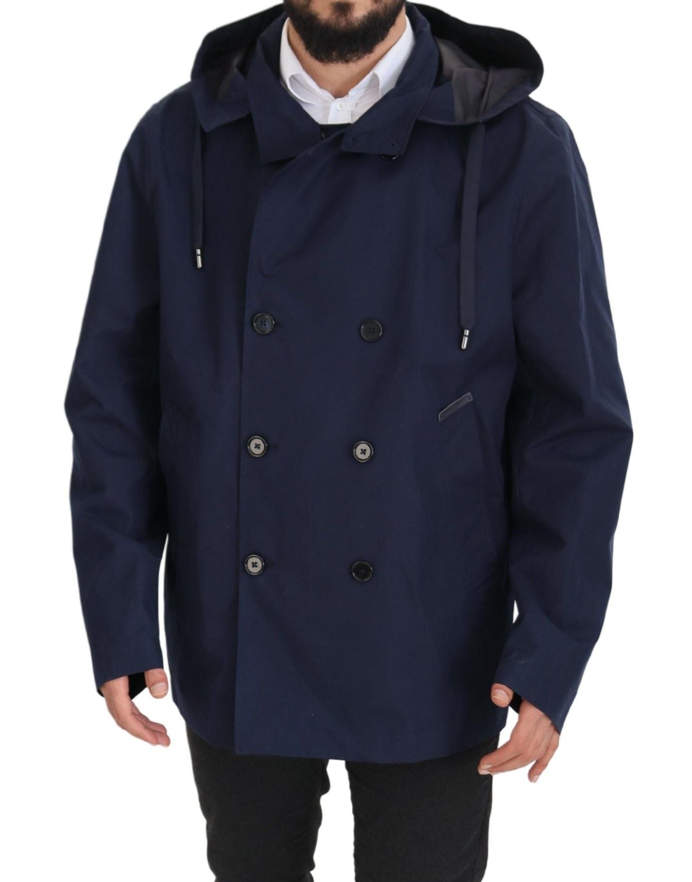 Dolce & Gabbana Veste-manteau bleu à capuche et à double boutonnage
