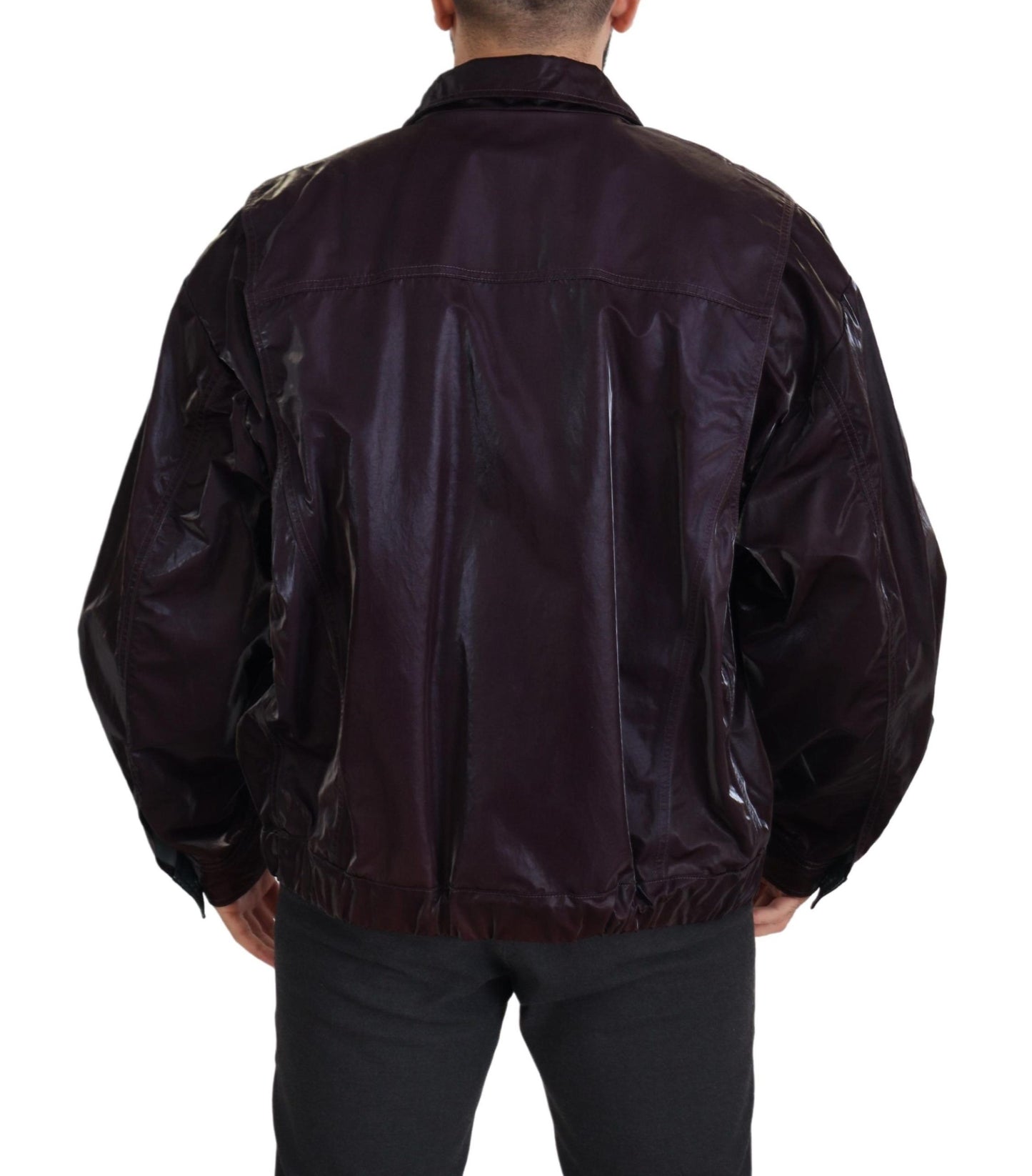 Manteau/veste pour homme en nylon bordeaux à col montant de Dolce & Gabbana