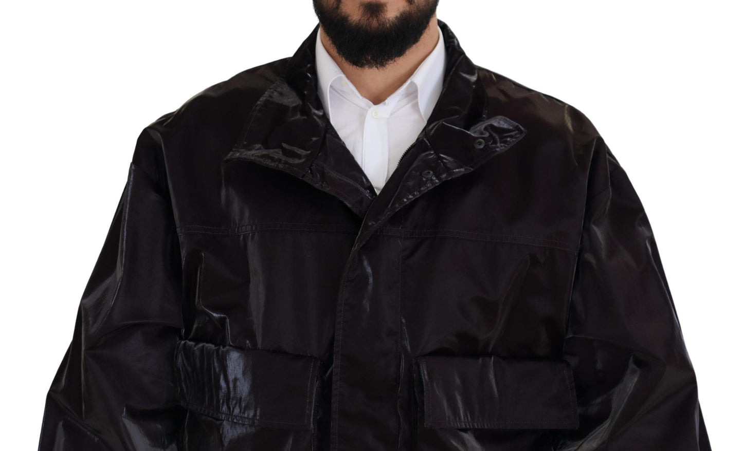 Manteau/veste pour homme en nylon bordeaux à col montant de Dolce & Gabbana