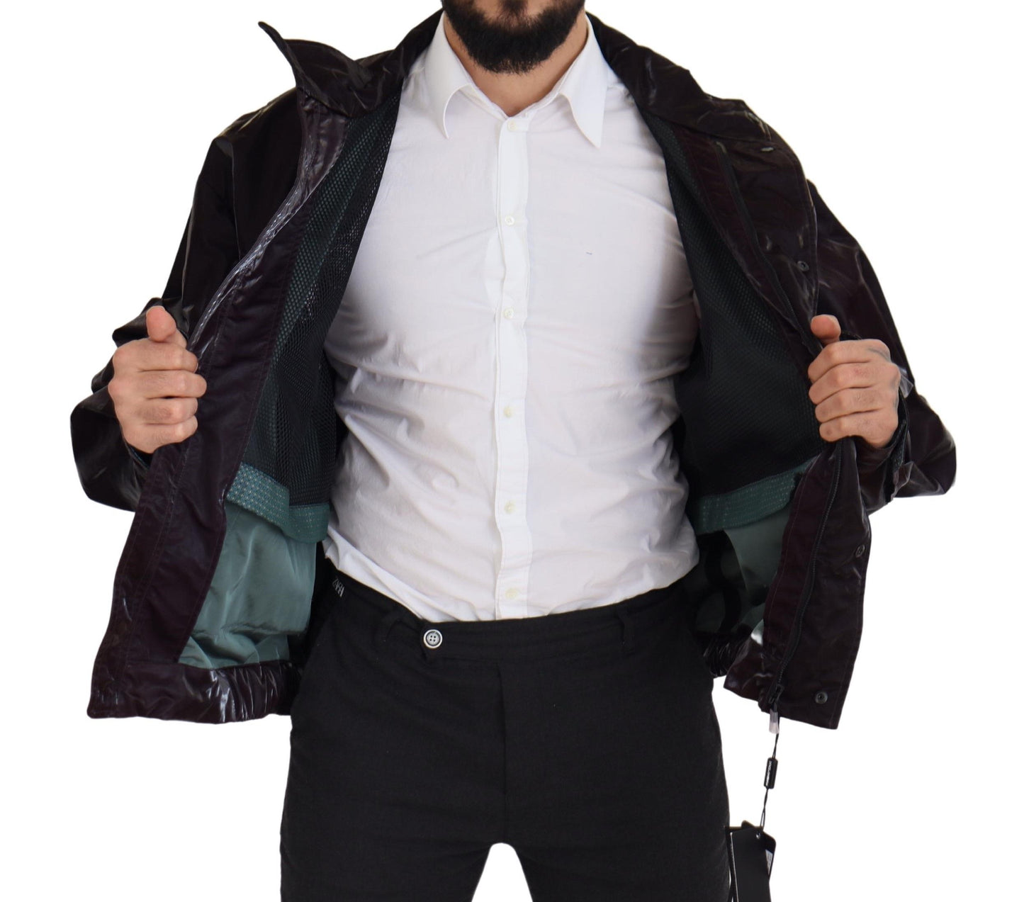 Manteau/veste pour homme en nylon bordeaux à col montant de Dolce & Gabbana