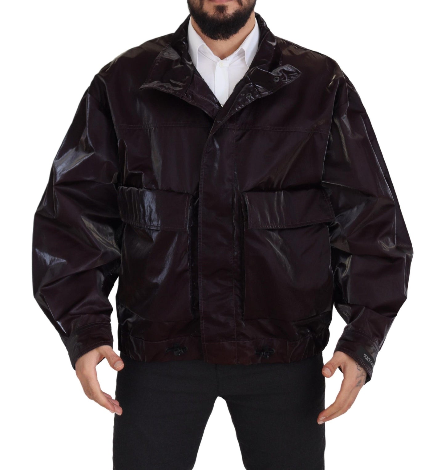 Manteau/veste pour homme en nylon bordeaux à col montant de Dolce & Gabbana