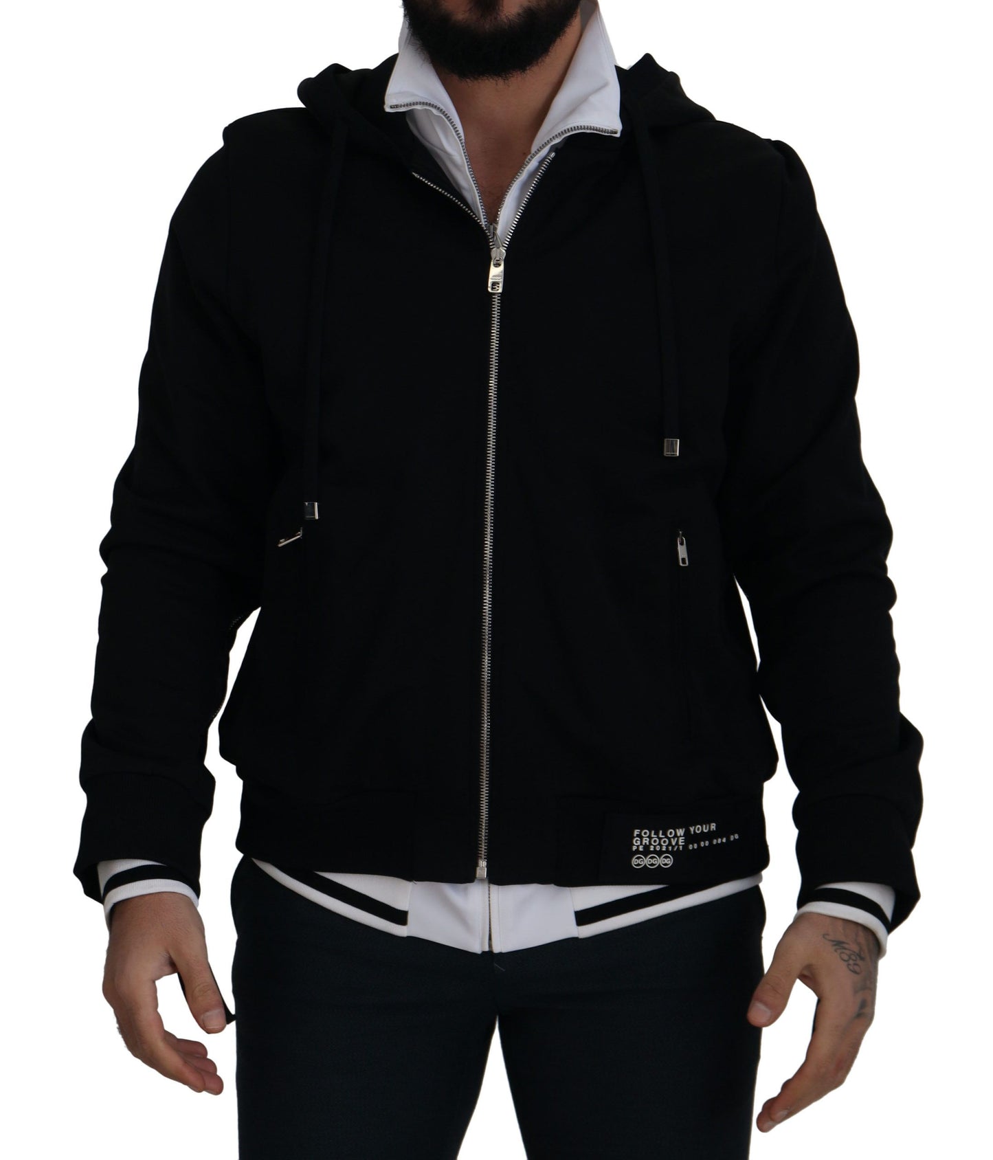 Veste à capuche et fermeture éclair intégrale en polyester noir de Dolce & Gabbana
