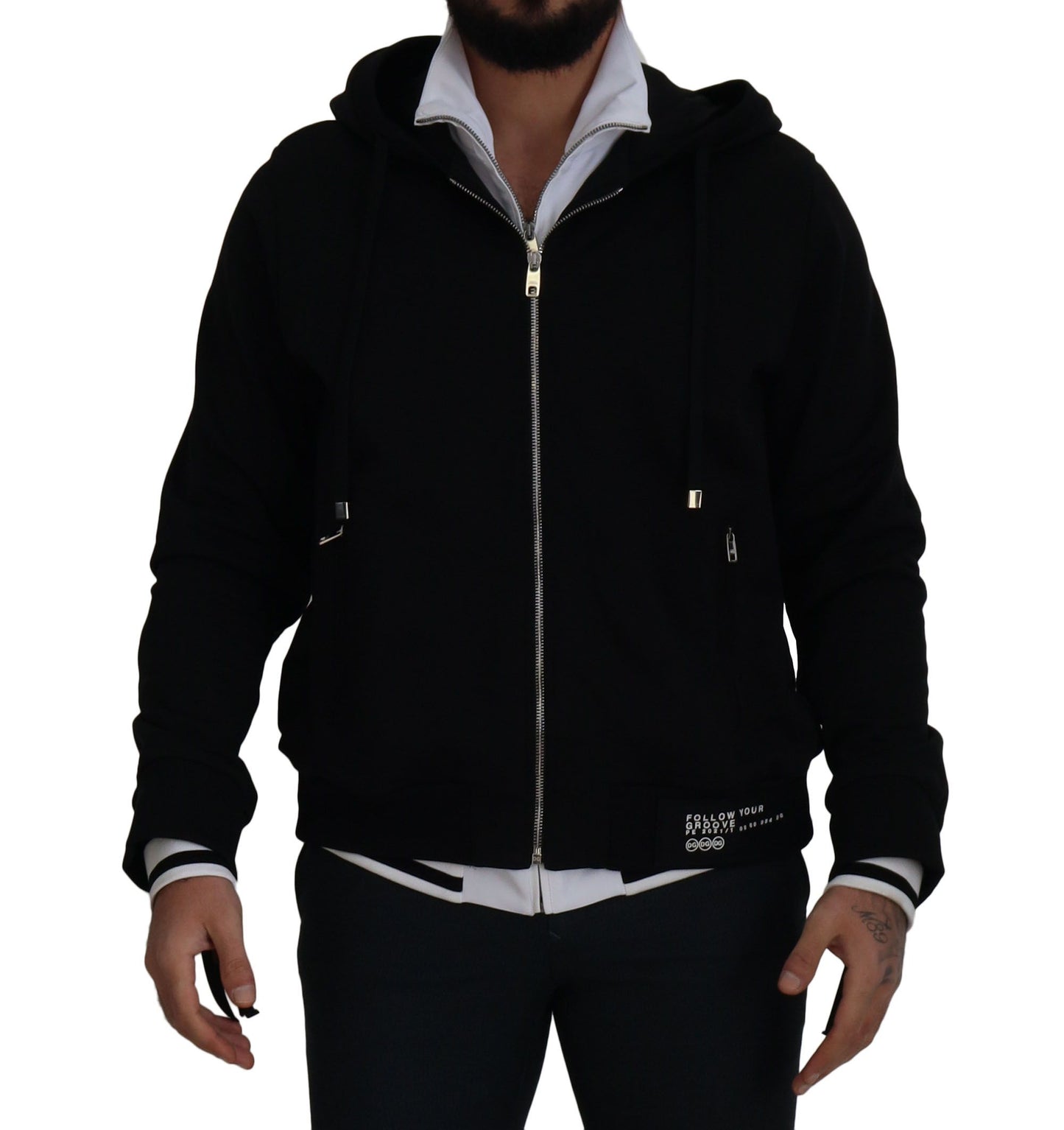 Veste à capuche et fermeture éclair intégrale en polyester noir de Dolce & Gabbana