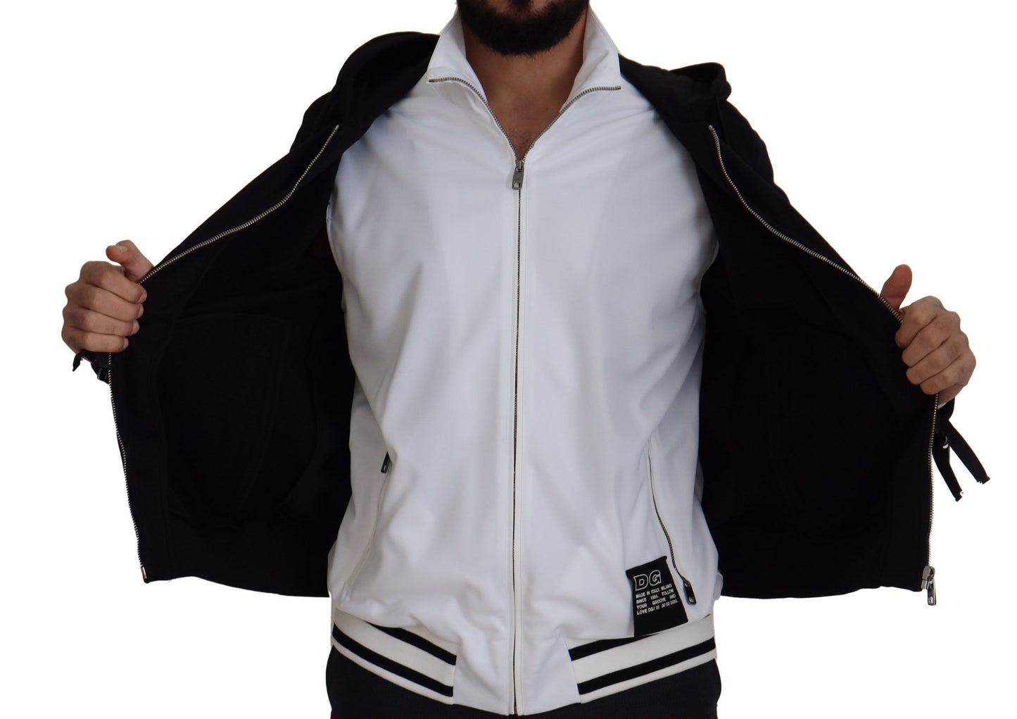 Veste à capuche et fermeture éclair intégrale en polyester noir de Dolce & Gabbana