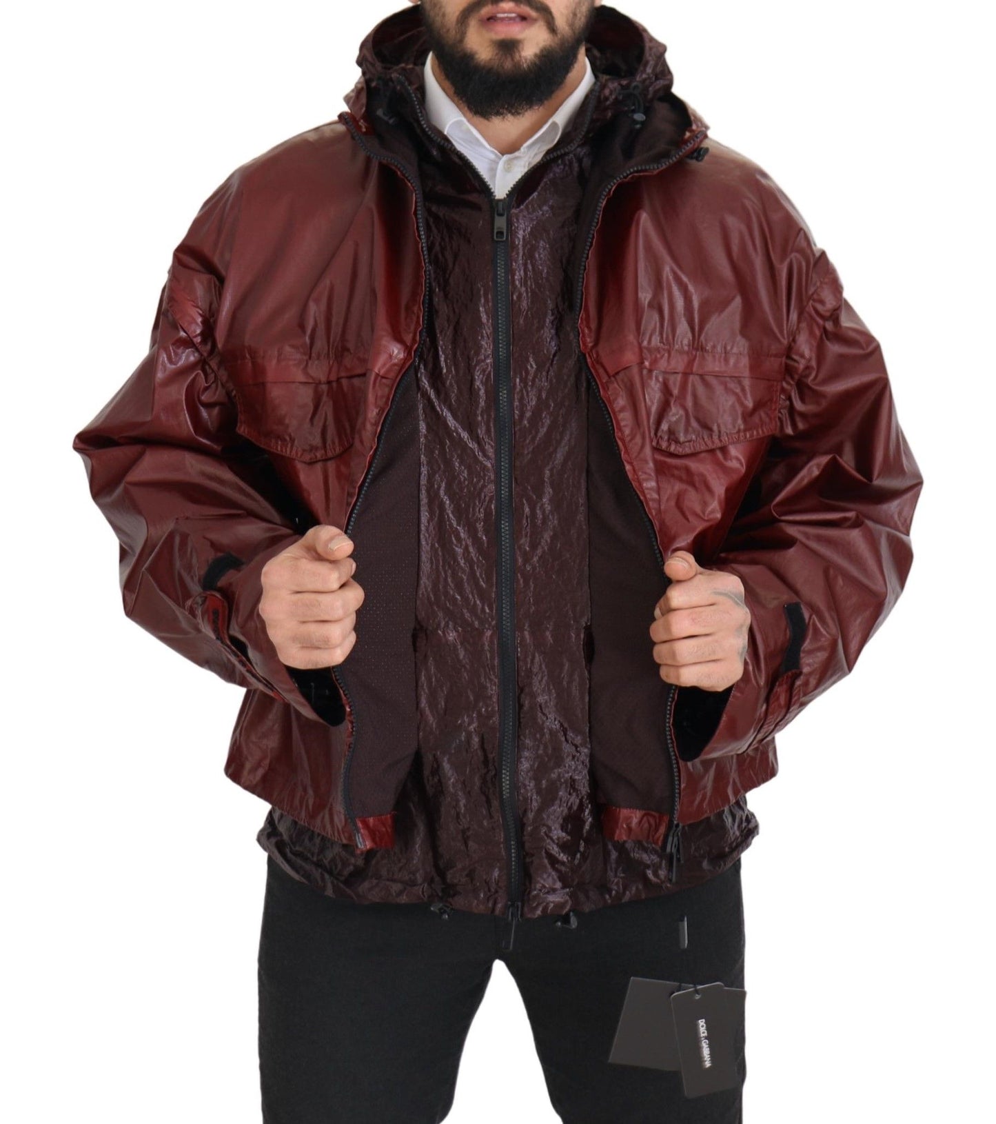 Veste à capuche et fermeture éclair intégrale en coton bordeaux de Dolce & Gabbana