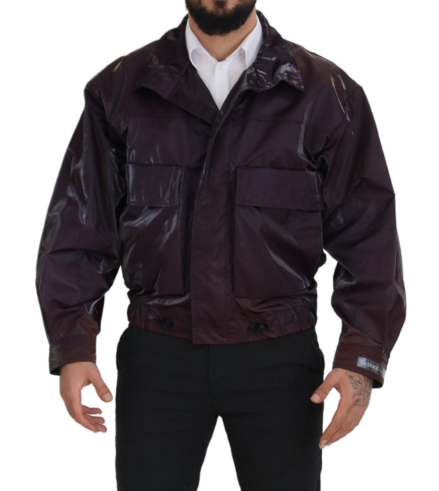Veste motard en nylon violet à col montant Dolce & Gabbana