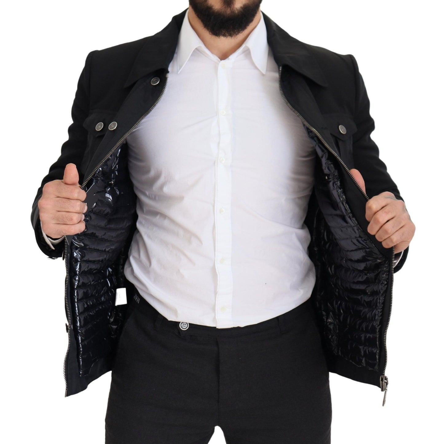 Veste à col montant et fermeture éclair intégrale en laine noire de Dolce & Gabbana