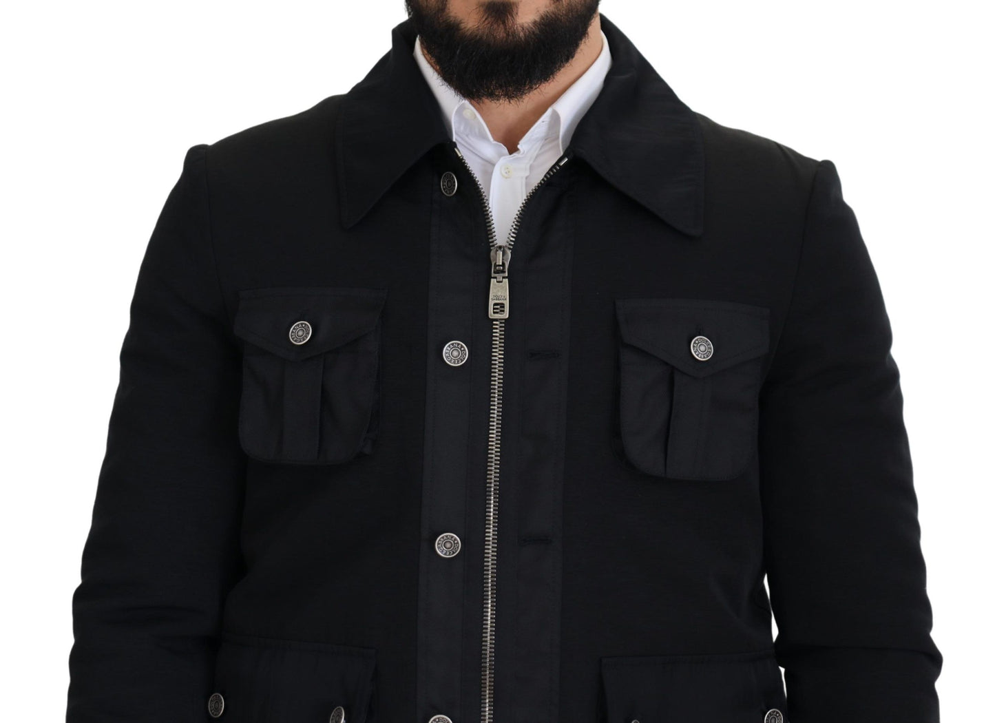Veste à col montant et fermeture éclair intégrale en laine noire de Dolce & Gabbana
