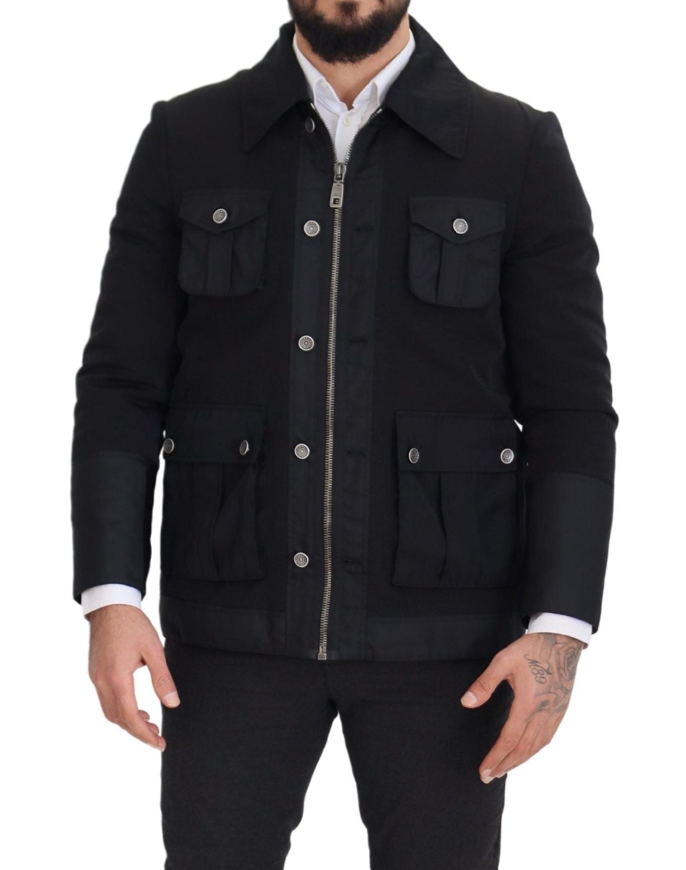 Veste à col montant et fermeture éclair intégrale en laine noire de Dolce & Gabbana