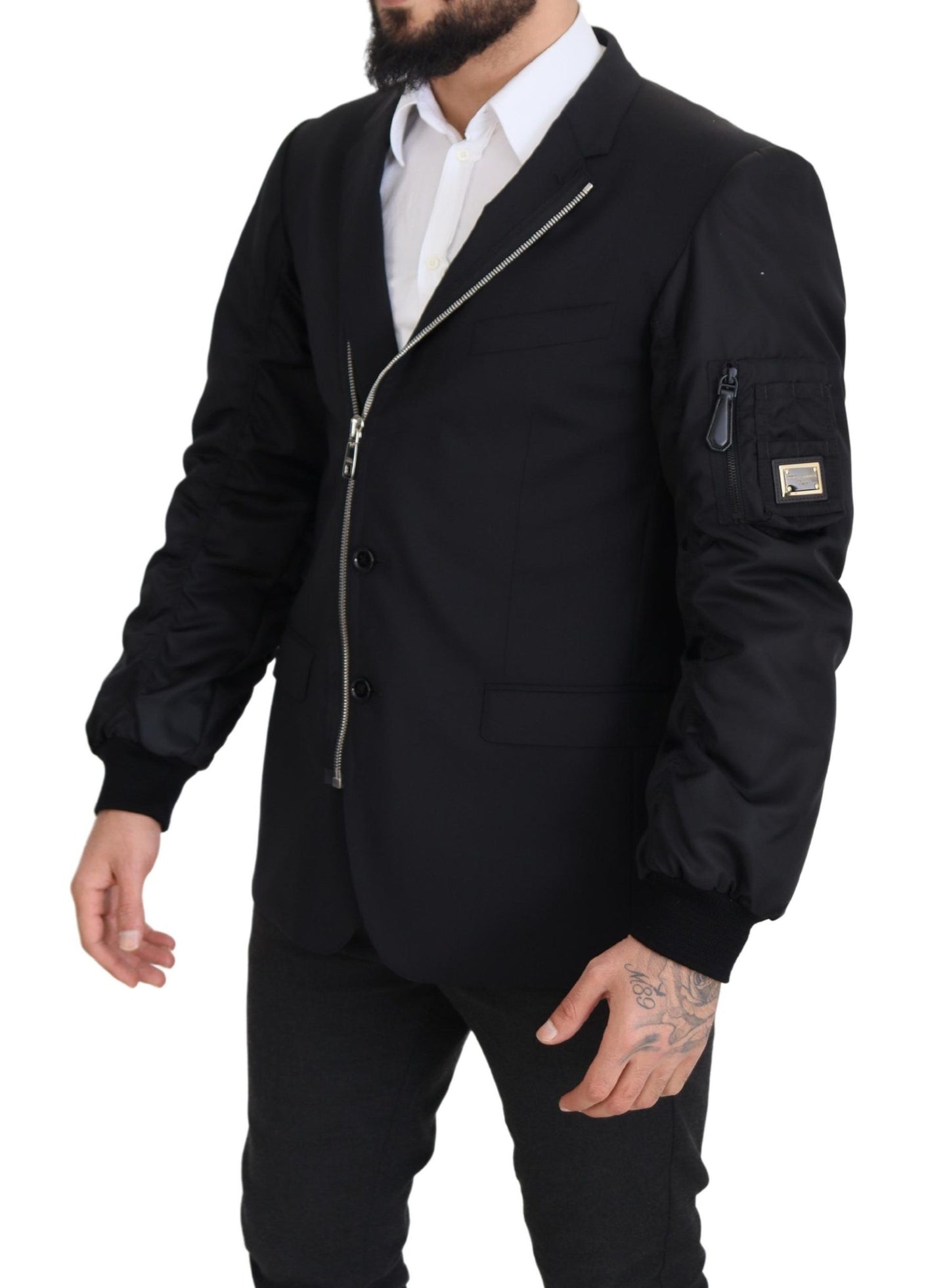 Dolce & Gabbana veste noire en laine à manches longues et fermeture éclair intégrale
