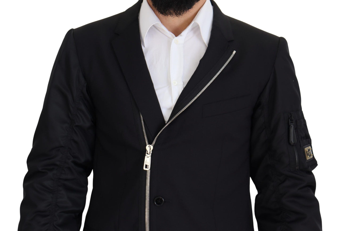 Dolce & Gabbana veste noire en laine à manches longues et fermeture éclair intégrale