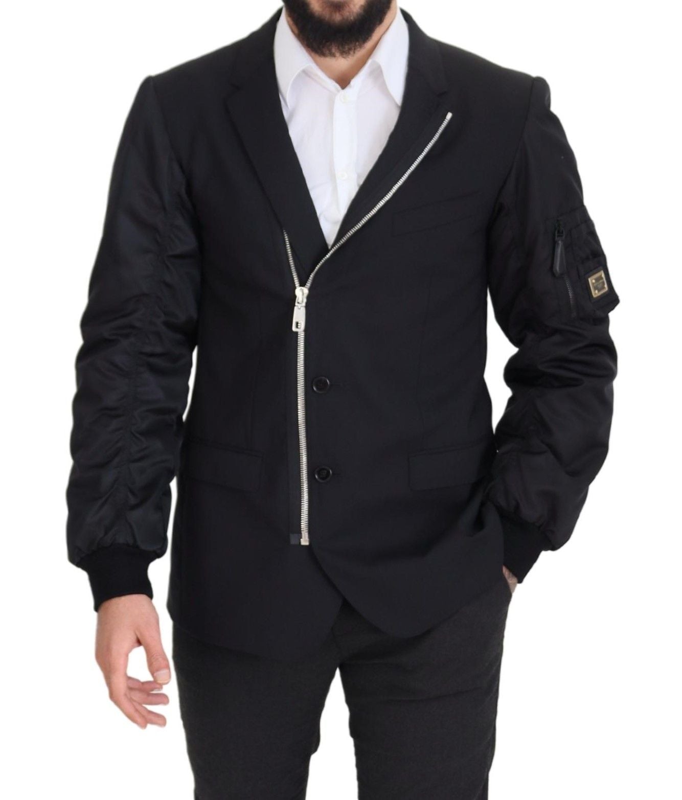 Dolce & Gabbana veste noire en laine à manches longues et fermeture éclair intégrale