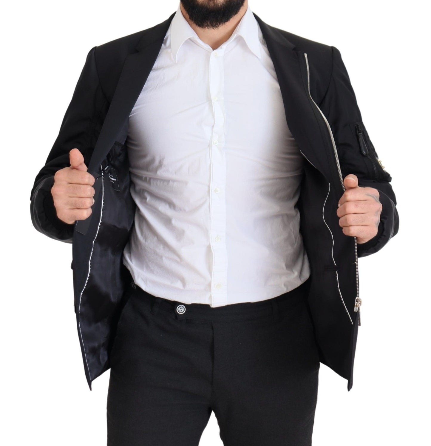 Dolce & Gabbana veste noire en laine à manches longues et fermeture éclair intégrale