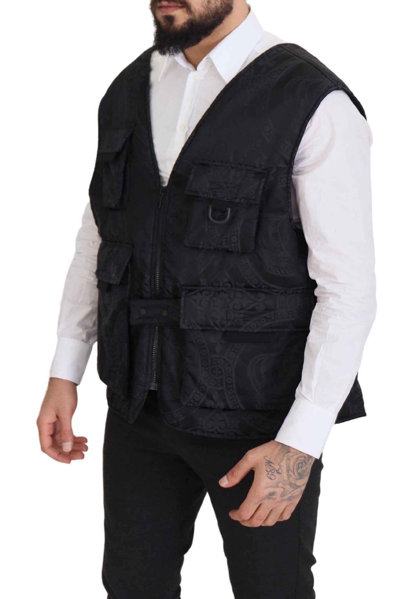 Veste sans manches à fermeture éclair intégrale en nylon noir Dolce & Gabbana