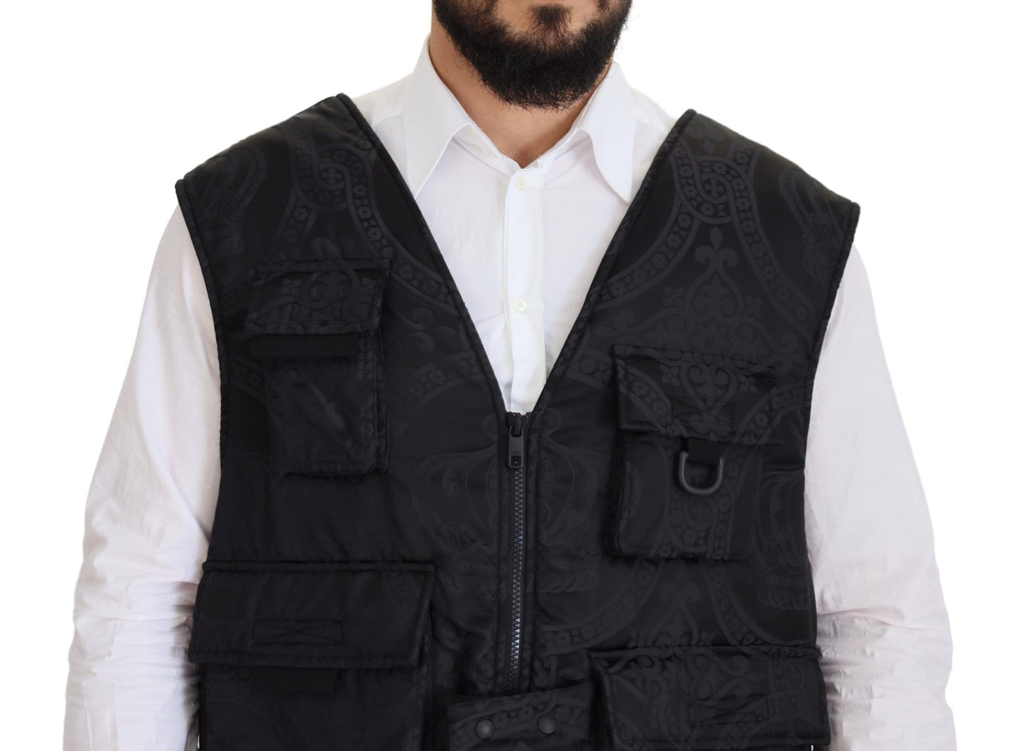 Veste sans manches à fermeture éclair intégrale en nylon noir Dolce & Gabbana