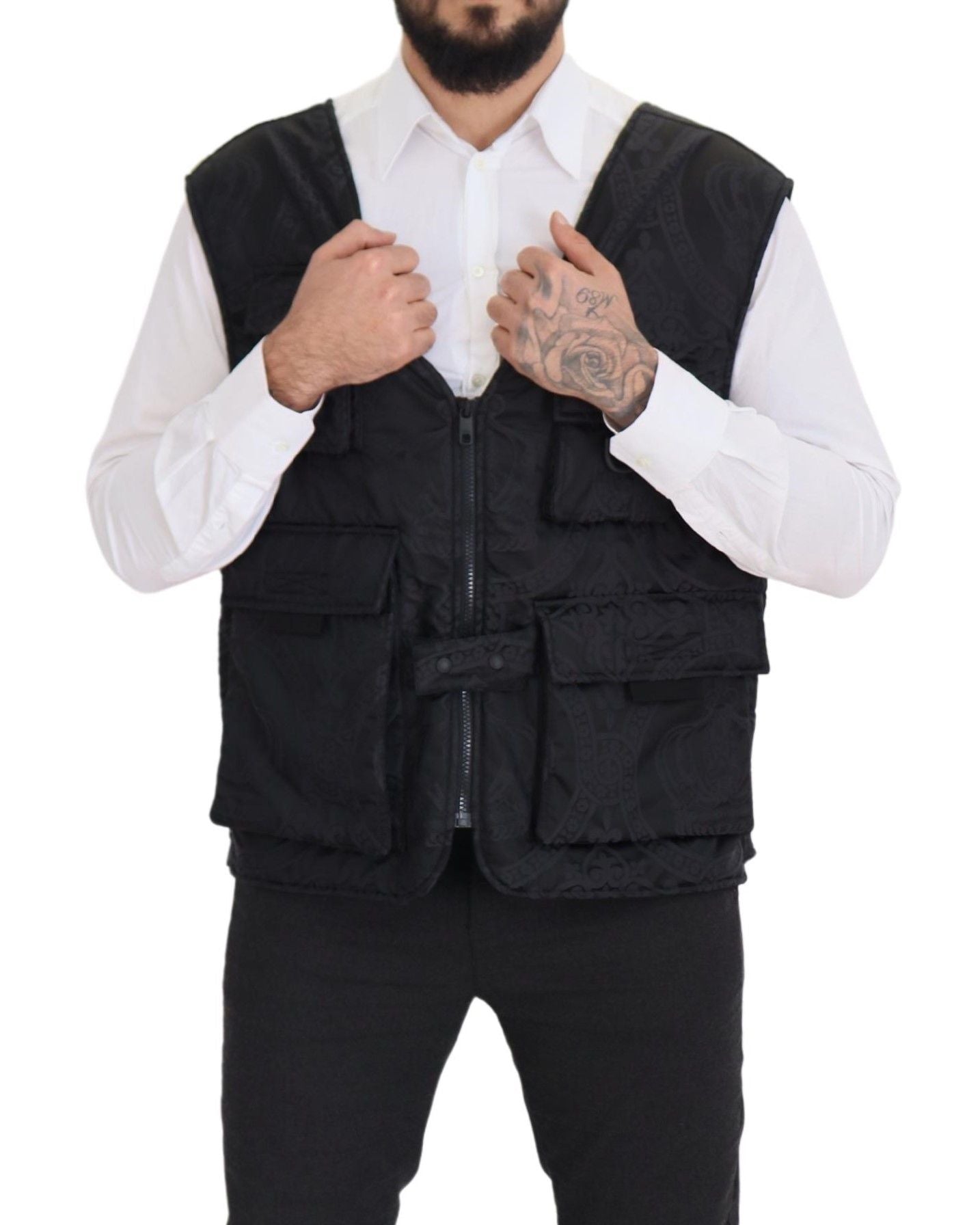 Veste sans manches à fermeture éclair intégrale en nylon noir Dolce & Gabbana