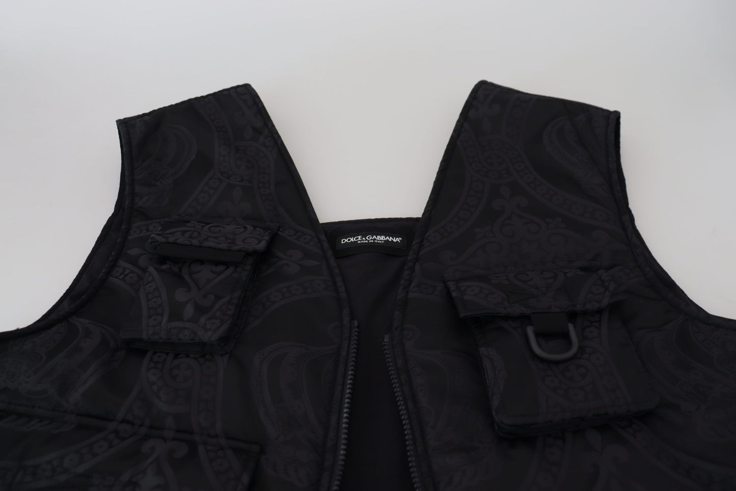 Veste sans manches à fermeture éclair intégrale en nylon noir Dolce & Gabbana