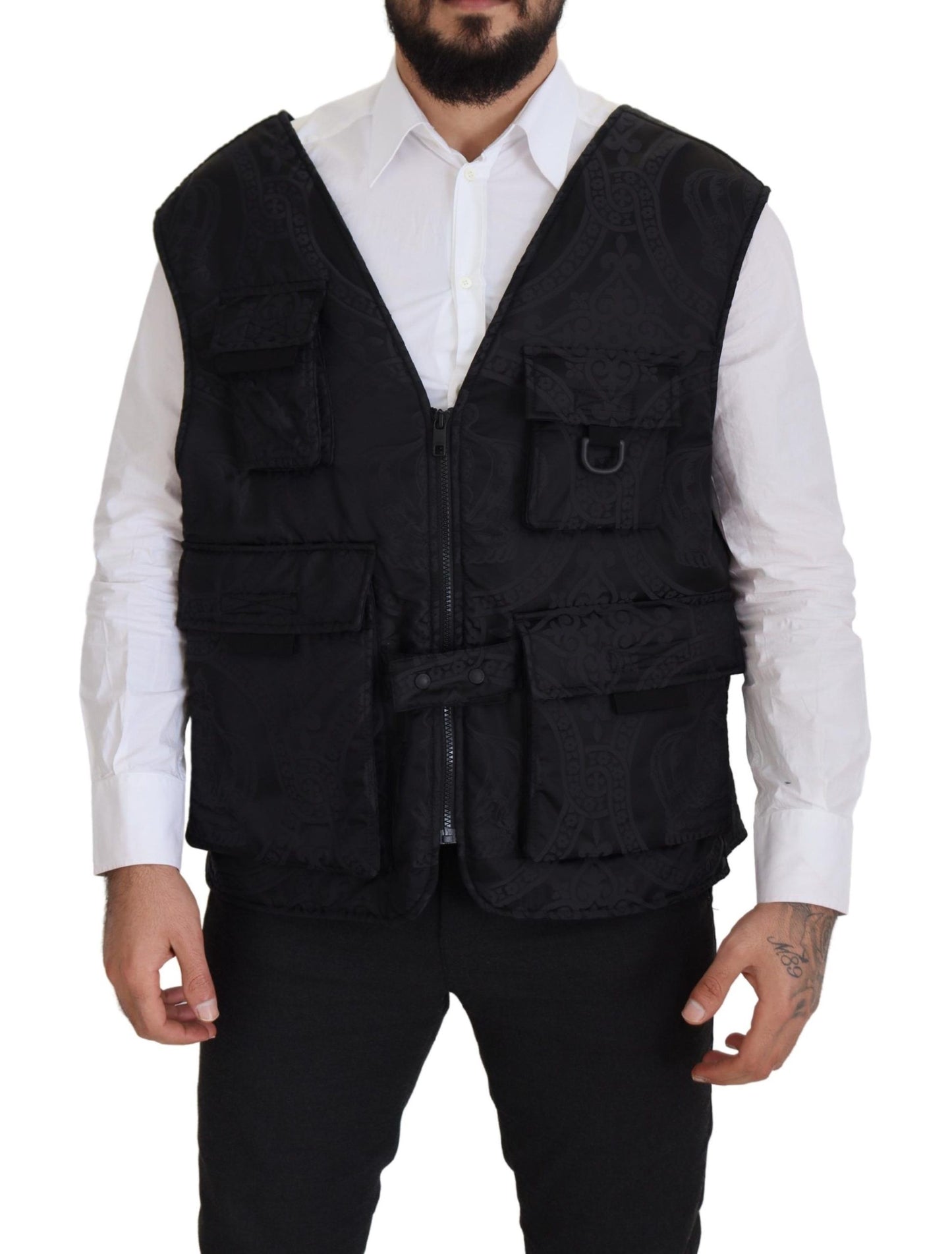 Veste sans manches à fermeture éclair intégrale en nylon noir Dolce & Gabbana