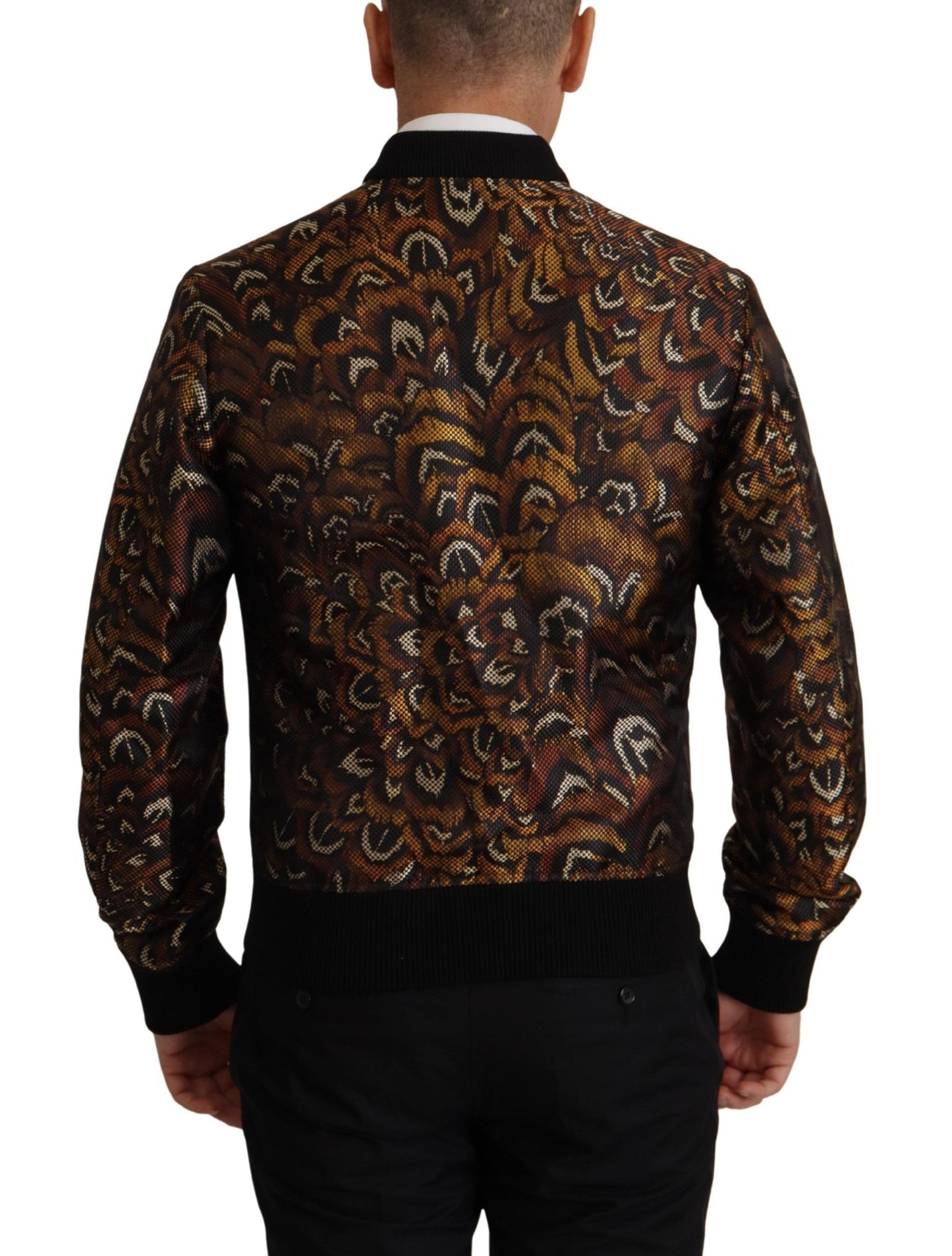 Blouson à fermeture éclair en plumes marron de Dolce & Gabbana