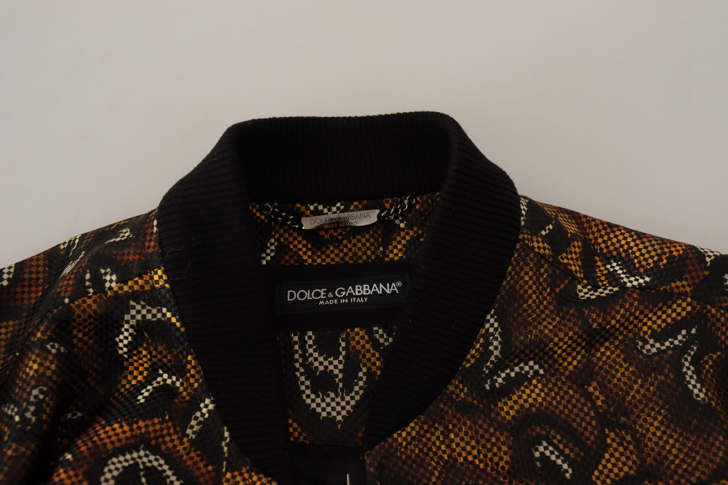 Blouson à fermeture éclair en plumes marron de Dolce & Gabbana