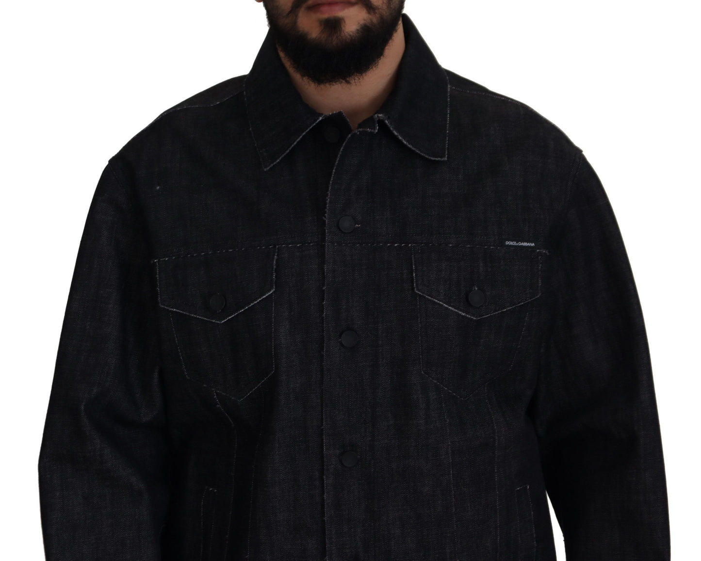Veste en jean noire en coton à boutons pression de Dolce & Gabbana