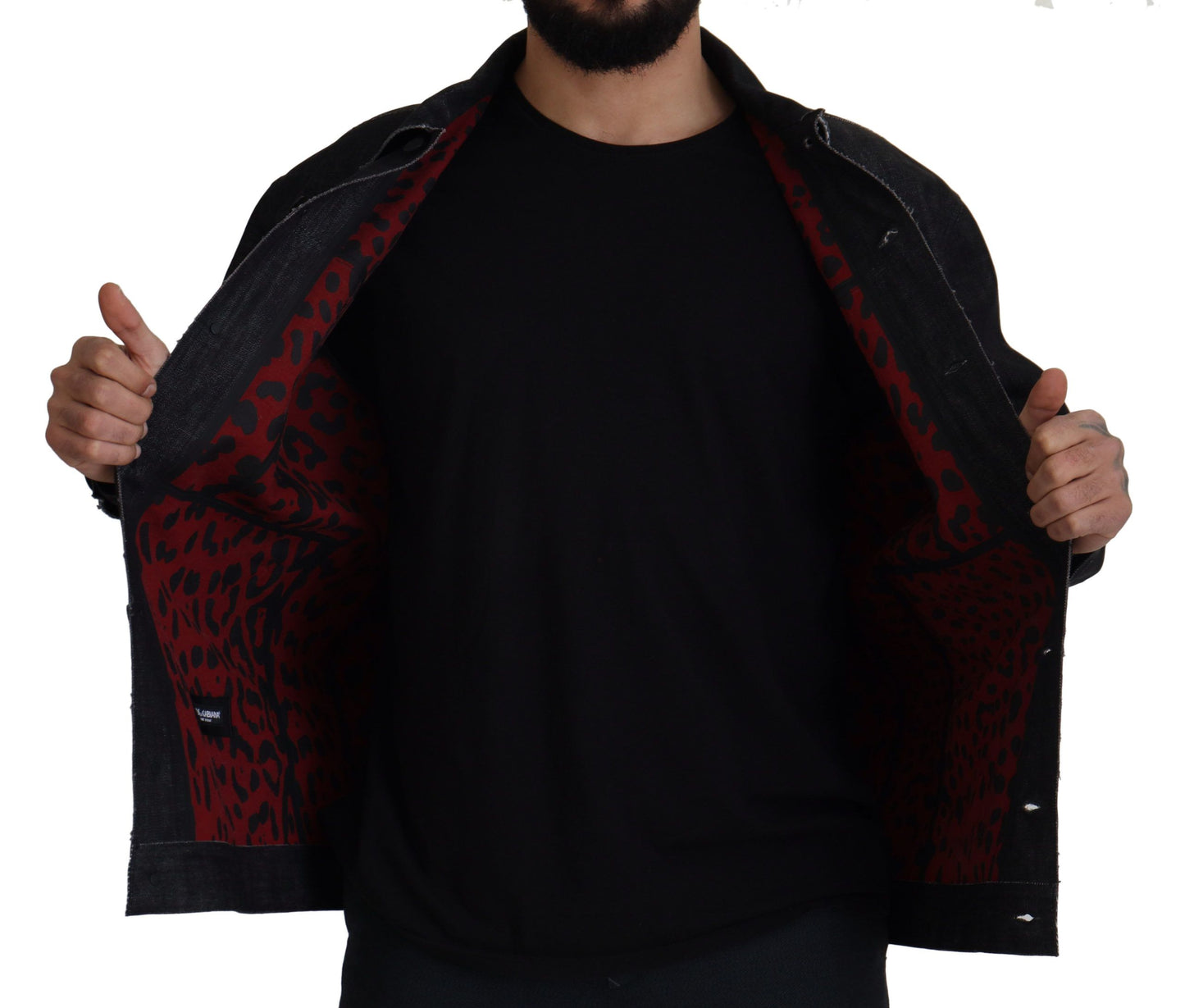 Veste en jean noire en coton à boutons pression de Dolce & Gabbana