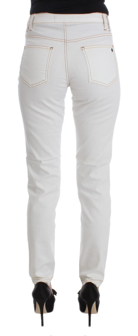 Jeans Cavalli en coton blanc mélangé, coupe slim.
