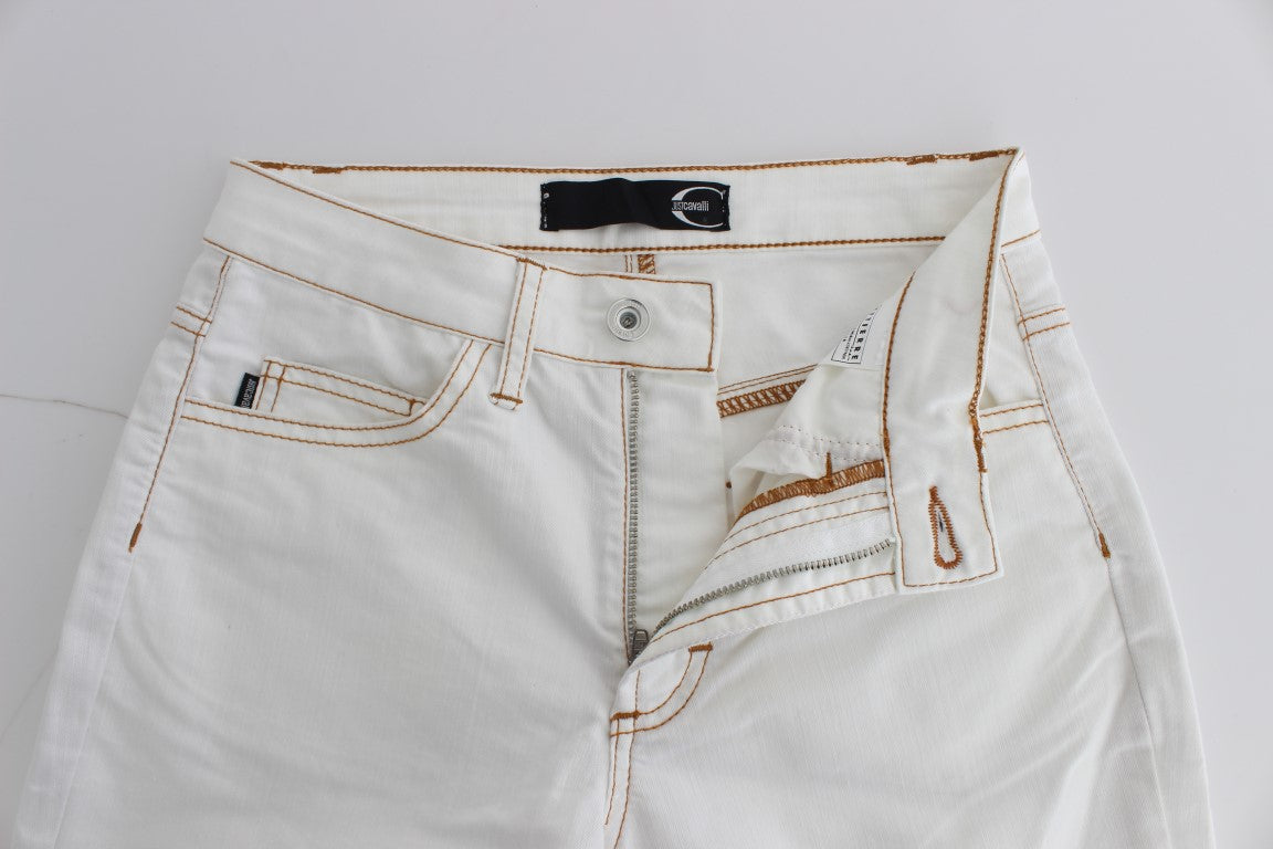 Jeans Cavalli en coton blanc mélangé, coupe slim.
