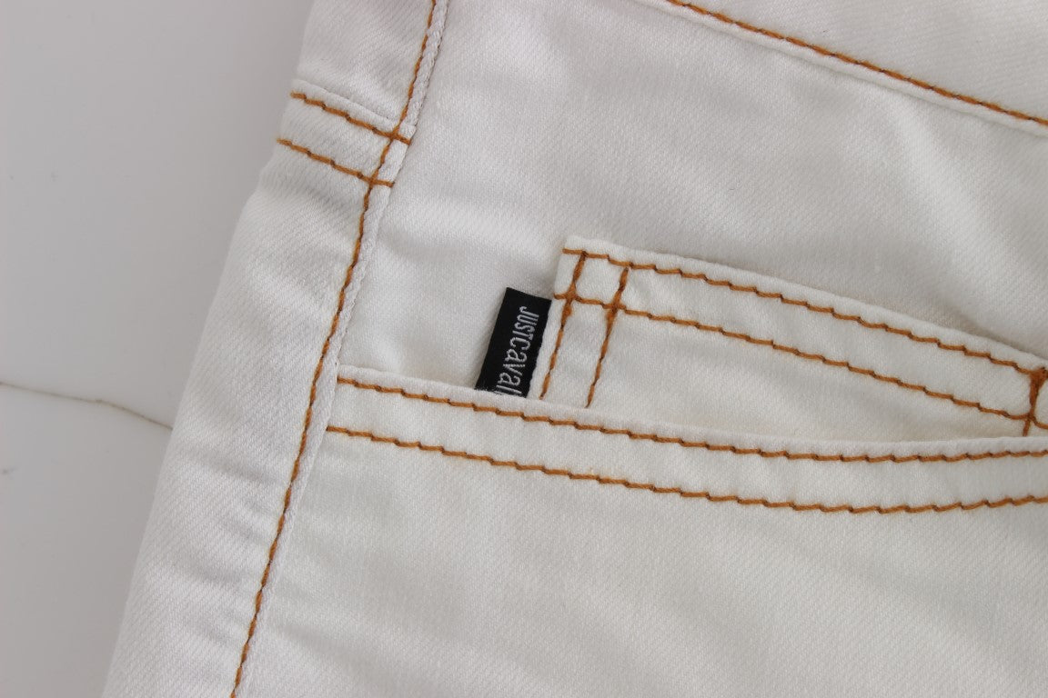 Jeans Cavalli en coton blanc mélangé, coupe slim.