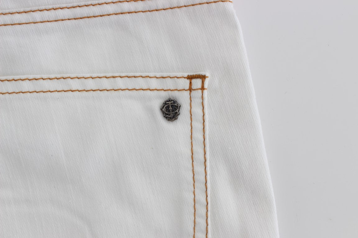 Jeans Cavalli en coton blanc mélangé, coupe slim.